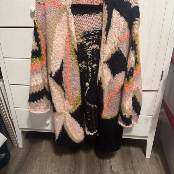 Free People Pink and Black Chunky Knit Cardigan Sweater - Picture 2 of 7
